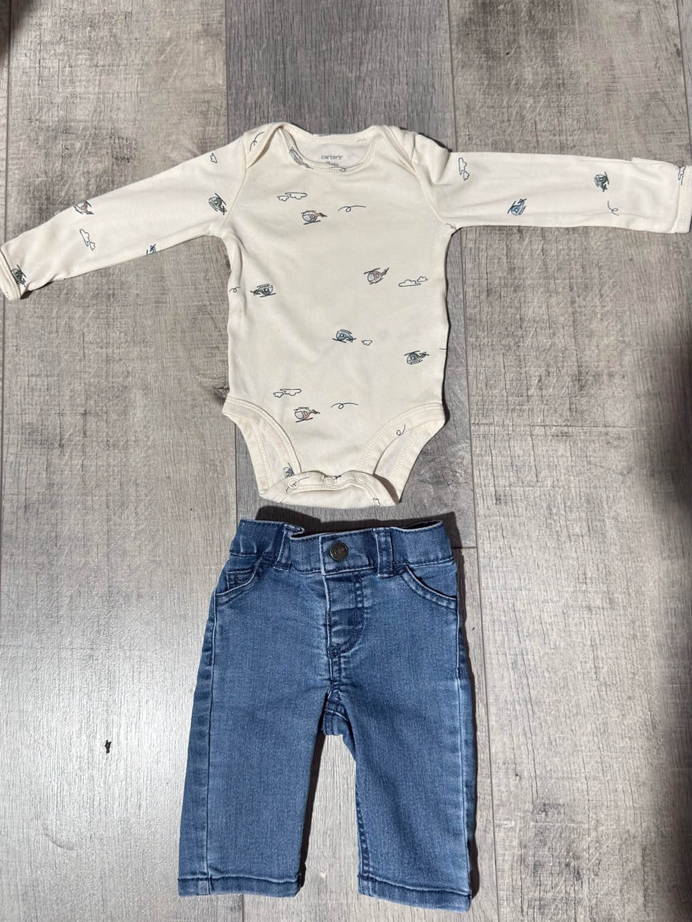 Carter’s Baby Boy 2-Piece Helicopter Bodysuit & Denim Jeans Outfit 3M